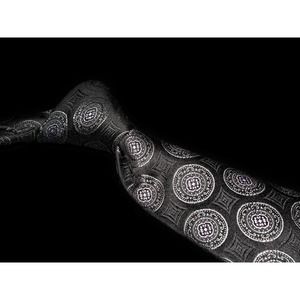 Hart Schaffner Marx Black Silver Medallion 100% Silk Men's Designer Tie